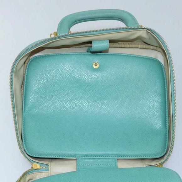 CHANEL Vanity COCO Mark Hand Bag Calf Skin Emerald Green CC Auth - Picture 8 of 16